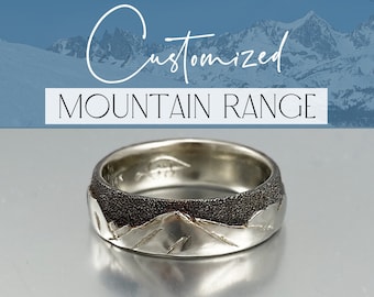 Anillo de bodas de montaña de oro tallado a medida con baño de rodio negro