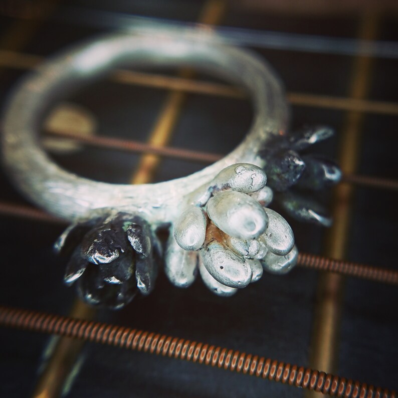 Triple Succulent Ring with Round Florentine Textured Band