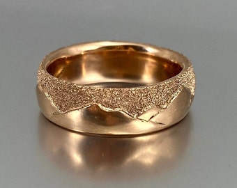Anillo de montaña de oro, alianza de boda única (6 mm, 14k o 18k)