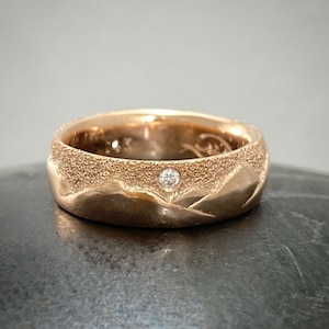 6mm Rose Gold Diamond Mountain Ring / Mens Wedding Ring / Unique Mens Ring / Engagement Ring / Mountain Range Ring / 14K /18K