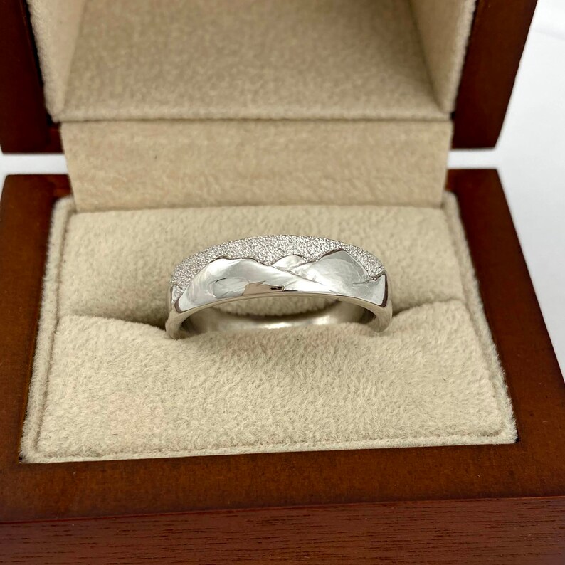 6mm White Gold Mountain Wedding Ring / Mens Wedding Ring / Etsy