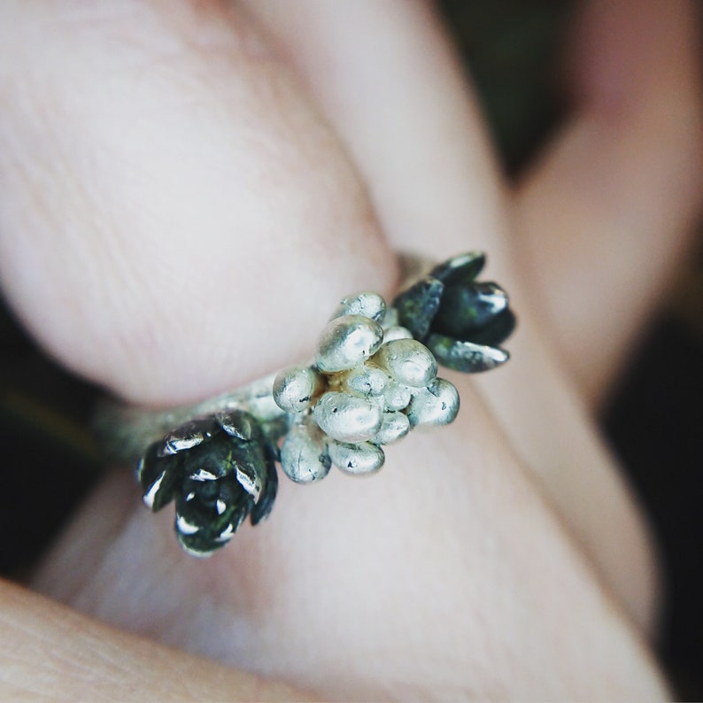 Triple Succulent Ring with Round Florentine Textured Band