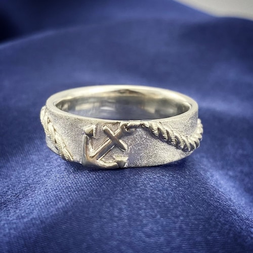 Gold Nautical Wedding Ring / Anchor Ring / Unique Mens Ring / Etsy