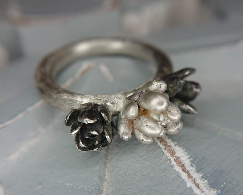 Triple Succulent Ring with Round Florentine Textured Band