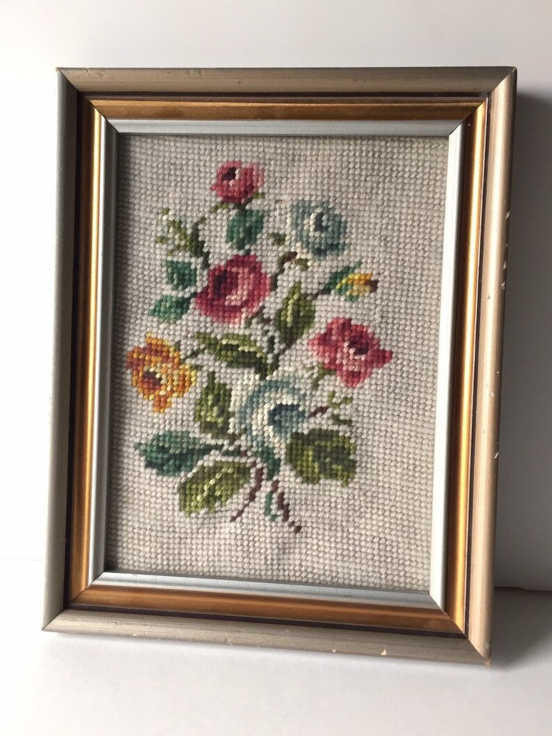 Vintage Floral Needlepoint/vintage Framed Neelepoint Picture/ Etsy