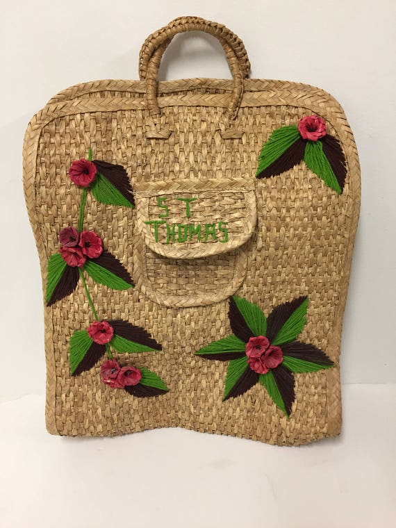 Vintage Woven Straw Bag/ Vintage Straw Tourist Bag