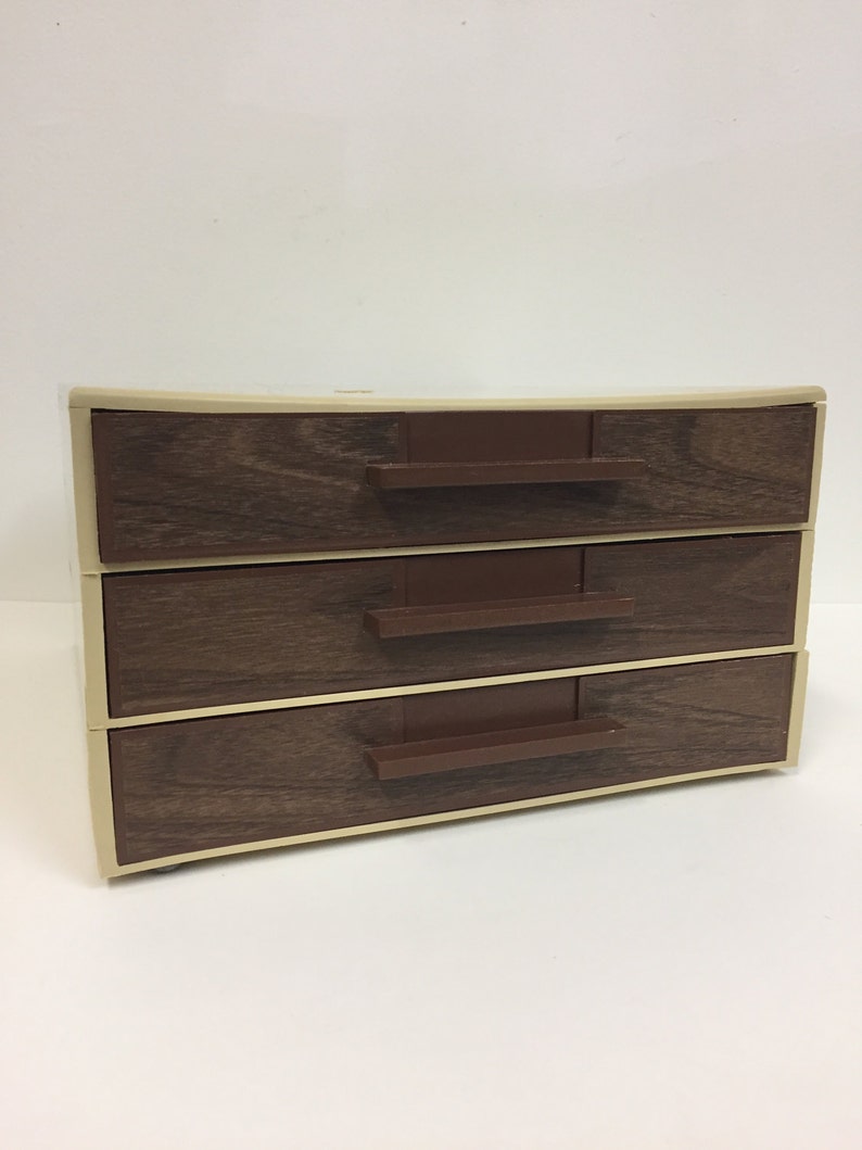 Mid Century Desk Organizer Vintage Plastic Storage Box With Drawers Paper