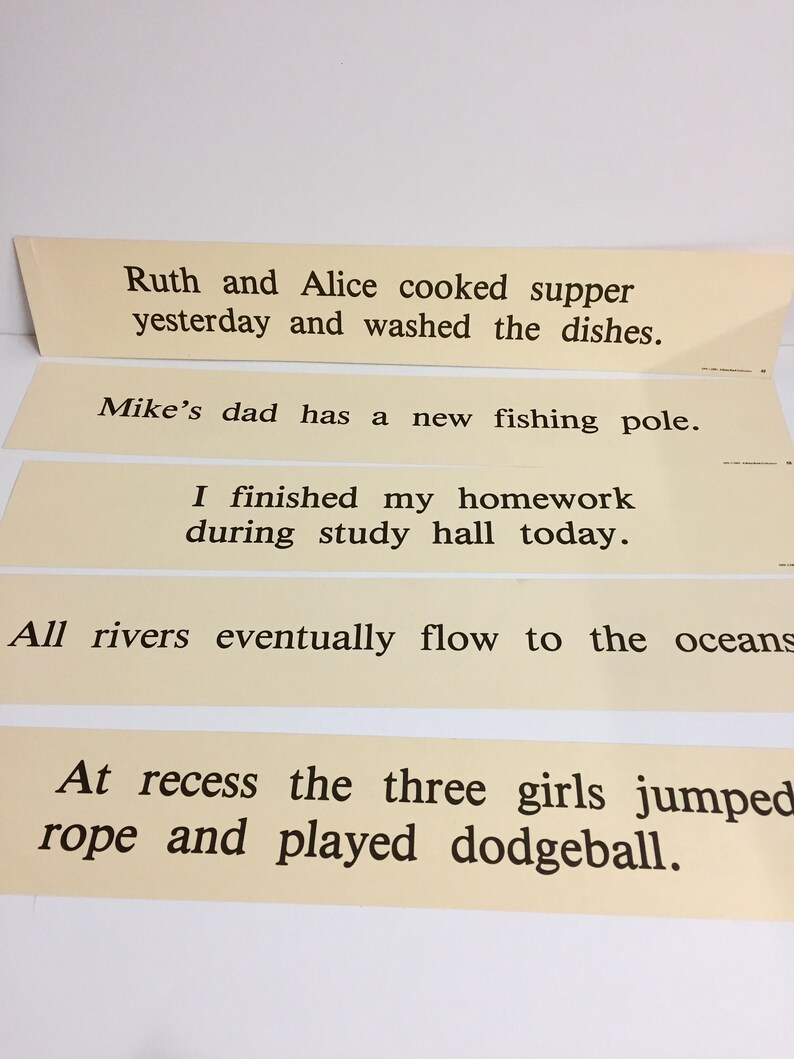 Three Vintage School Sentence Cards/ Vintage Word Cards/ Large Vintage