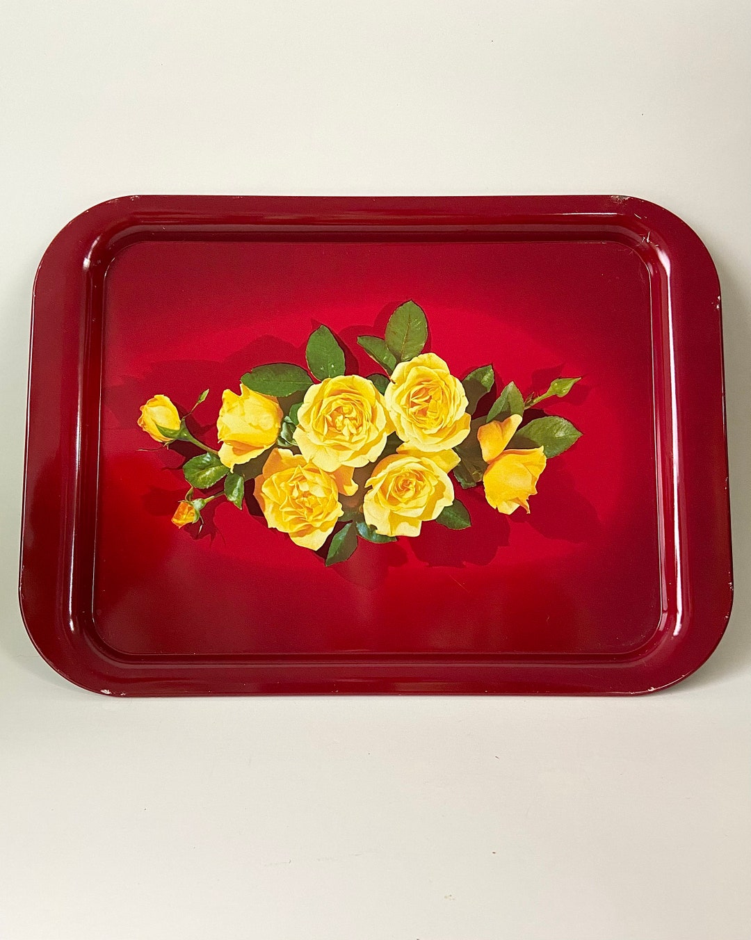 Vintage Metal Serving Tray/ Vintage Floral Tray/ Vintage Tray With