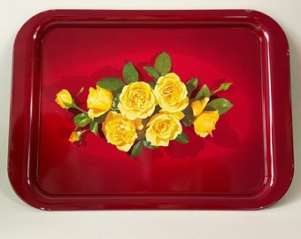 Vintage Metal Serving Tray/ Vintage Floral Tray/ Vintage Tray with Roses/ Vintage Metal Tray