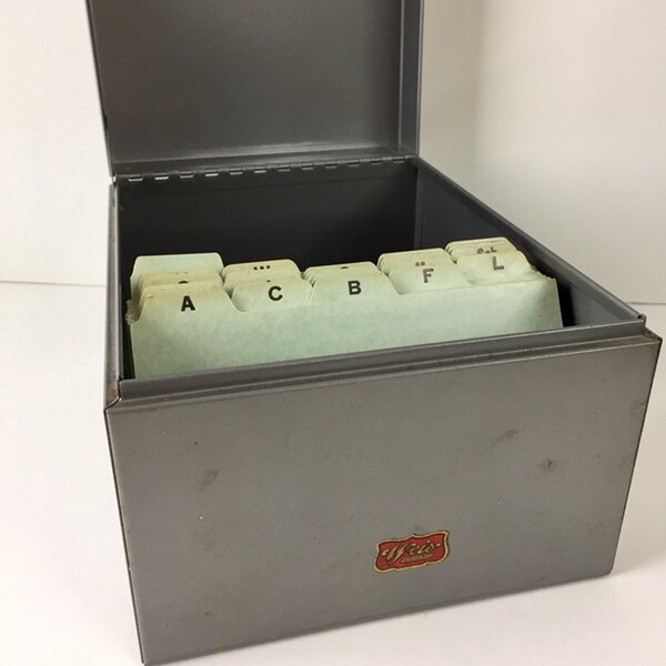 Vintage Weis File Card Box/ Vintage File Box/ Vintage Index Card Box/ Vintage Metal Box/ Vintage Office/ Vintage Desktop Storage