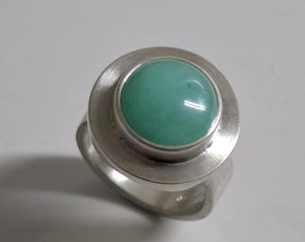 Anello in argento con splendida avventurina verde rotonda di Frank Schwope, verde, anello, gioielli unici, oreficeria, Schwope, argento, da donna