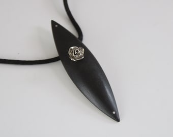 Unique pendant in ebony with solid integrated silver rose by Frank Schwope, ebony, silver, unique jewelry, Wissgoldingen, pendant