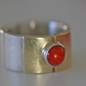 Unique ring made of sterling silver / gold / coral by Frank Schwope