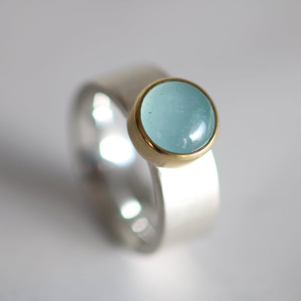 Unique sterling silver ring "Blickfang 24" by Frank Schwope, unique jewellery, unique piece, goldsmith work, ring, aquamarine, gold, jewellery