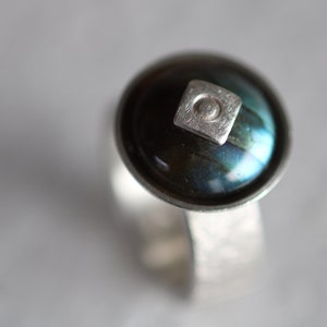 Unique sterling silver ring &quot;Blickfang 53&quot; by Frank Schwope, unique jewellery, labradorite, gemstone, ring, gold work, unique jewellery,
