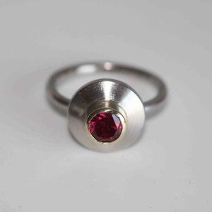 Dream ring in 750 palladium with synthetic ruby set in 750 gold by Frank Schwope, ring, palladium, unique image 6