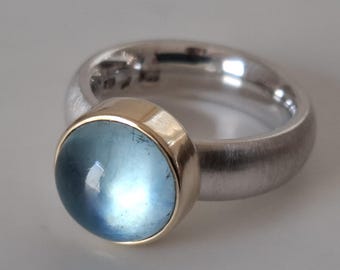 Anello unico in argento sterling "Eye-catcher 45" di Frank Schwope, gioielli unici, oro, acquamarina, argento, anello, pietra preziosa, Schwope, gioielli, blu