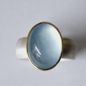 Ring in silver with oval aquamarine set in 750 gold by Frank Schwope, unique jewelry, unique piece, goldsmith&#39;s work, ring, gold, jewelry