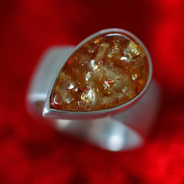 Unique sterling silver ring "Blickfang 22" by Frank Schwope, amber, goldsmith work, unique piece of jewellery, ring