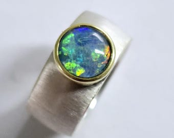Bague unique en argent sterling « Eye-catcher 15 » de Frank Schwope, bijoux uniques, uniques en leur genre, or, opale, argent, bague, pierre précieuse, Schwope, bijoux
