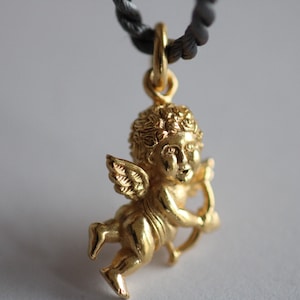 Amor pendant with bow and arrow in silver / gold plated with cord satin chain by Frank Schwope, Amor, Valentine&#39;s Day, Birthday, Necklace