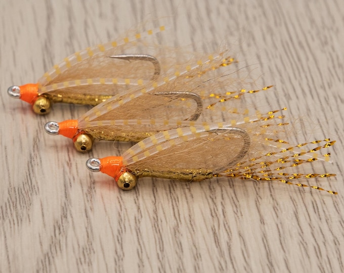 Ascension Bay Bill's Gotcha Gold Size 6 (3 Flies) Bonefish Permit - Gamakatsu Hooks!