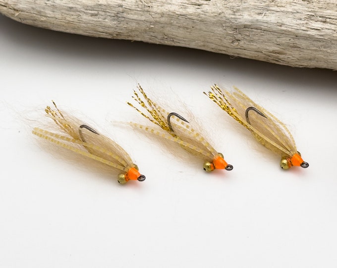 Ascension Bay Bill's Gotcha Gold Size 6 (3 Flies) Bonefish Permit - Gamakatsu Hooks!