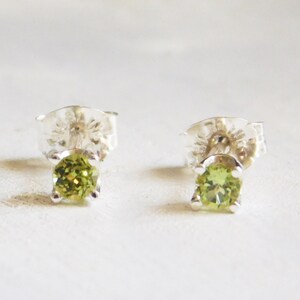 Peridot Sterling Silver Studs, 3mm Dainty Studs, Tiny Studs for Mutiple Piercings, Cartilage Studs