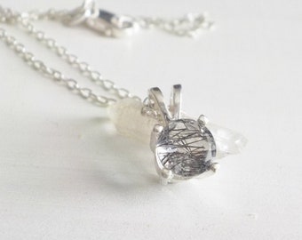 Faceted Rutilated Quartz Sterling Silver Pendant Necklace