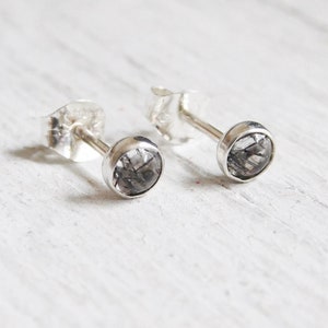 Dainty 4mm Tourmalated Quartz Fine Silver Studs, Fine Silver and Rutile Quartz Studs,Bridesmaid Studs