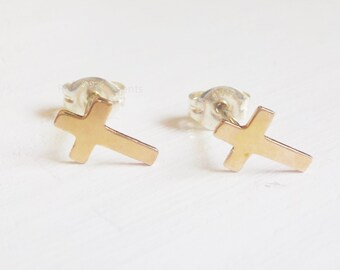 Gold Filled Cross Earrings, Sterling Silver Post