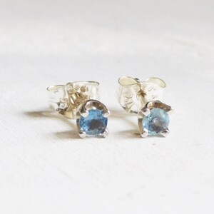 Aquamarine Sterling Silver Studs, 3mm Dainty Studs, Tiny Studs For Mutiple Piercings, Cartilage Studs