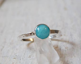Amazonite Fine Silver Stacking Ring, Amazonite Stackable Ring, "Stone of Hope"