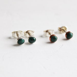 6mm or 4mm Malachite Sterling Silver Studs or Copper and Sterling Silver Studs, Choose Size and Metal