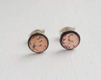 Copper and Oxidized Sterling Silver Double Hammered Disc Studs, Circle Studs