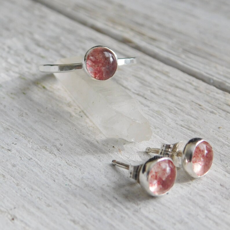 Strawberry Quartz Fine Silver Ring Fire Quartz Stackable Etsy