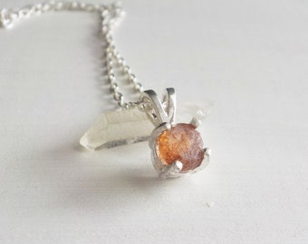 Padparadscha Montana Sapphire Necklace, Sterling Silver Sapphire Necklace, September Birthstone