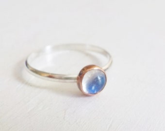 Rainbow Moonstone Sterling Silver Stackable Ring, Rainbow Moonstone Silver Stacking Ring, June Birthstone