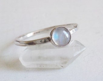 Moonstone Fine Silver Stackable Ring, Rainbow Moonstone Silver Stacking Ring, June Birthstone