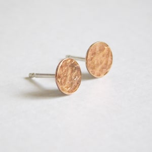 14kt Rose Gold Filled Disc Studs, Rose Gold Filled Hammered Circle Earrings