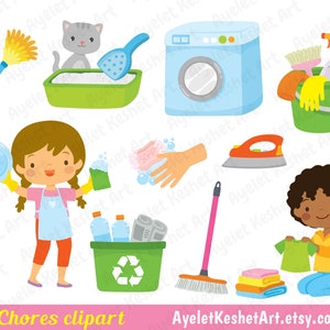 Chores Clipart Set With Icons of Housework and Responsibilities for ...