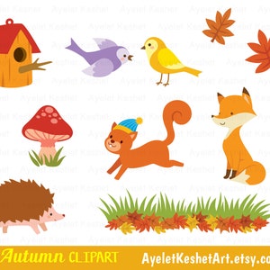 Cute fall clipart set with autumn leaves, kids, forest animals and items for fall. Personal & commercial use. PNG, SVG, EPS vector files. image 7