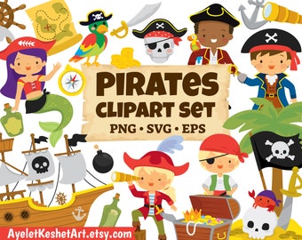 Pirate clipart bundle. Big collection of cute pirates SVG, PNG and EPS files. For personal & commercial use, instant download.