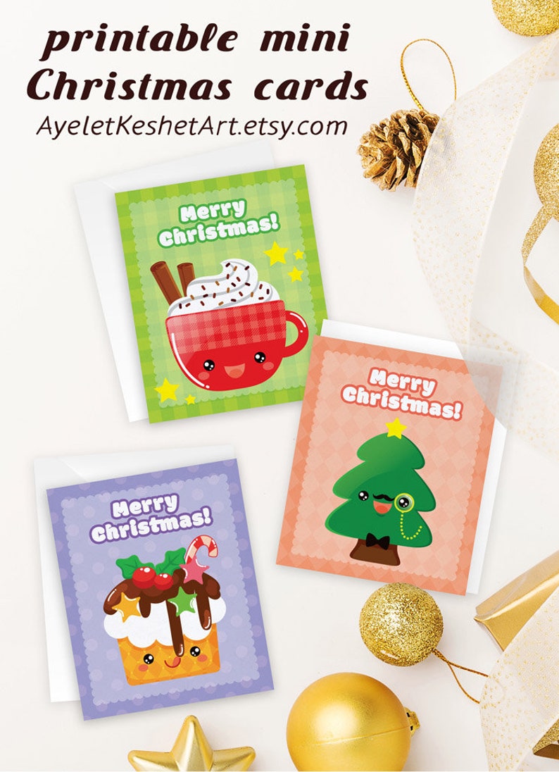 Set of 3 Mini Printable Merry Christmas Cards & Envelope - Etsy