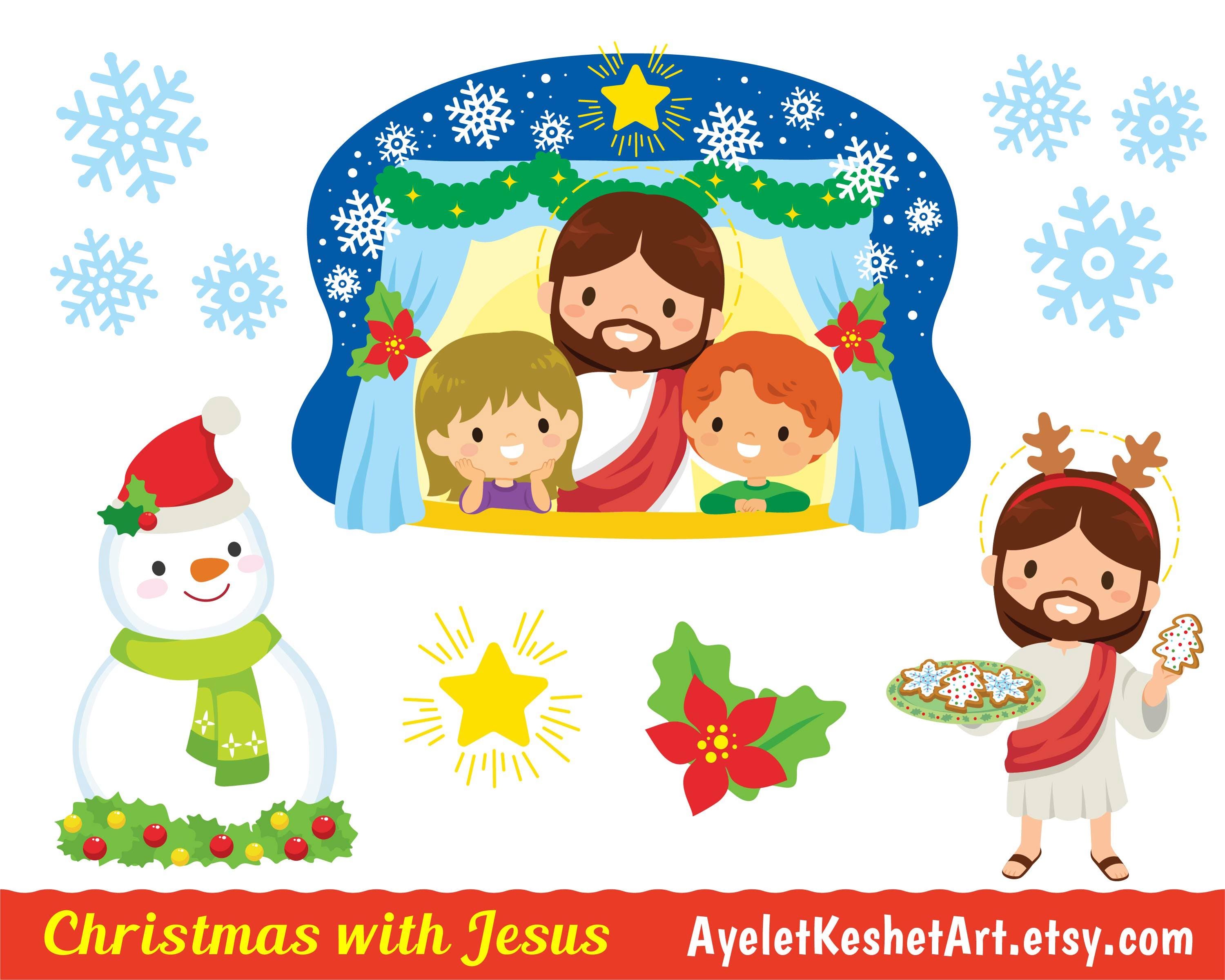Christmas With Jesus Clipart Set Cute Jesus Religious Kids 