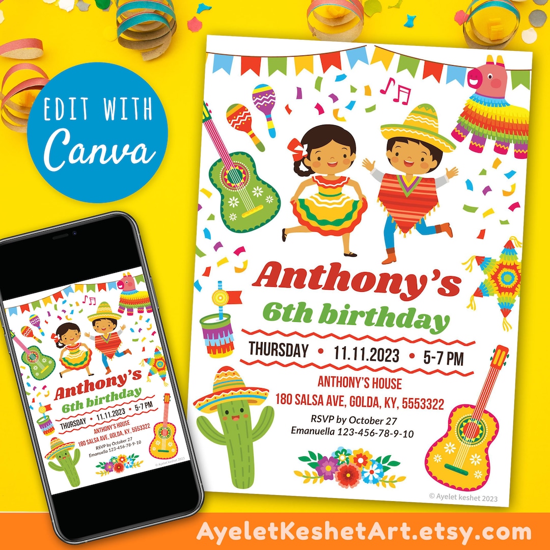 Editable Fiesta Birthday Party Invitation Template to Customize in ...