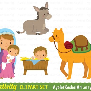 Nativity clipart set for Christmas. Digital clipart bundle with cute illustrations of baby Jesus, Mary and others. PNG, SVG, EPS files. image 5