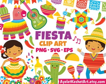 Fiesta clipart set - cute graphics of Mexican party and Cinco de Mayo. SVG, PNG, EPS files. For personal & commercial use.