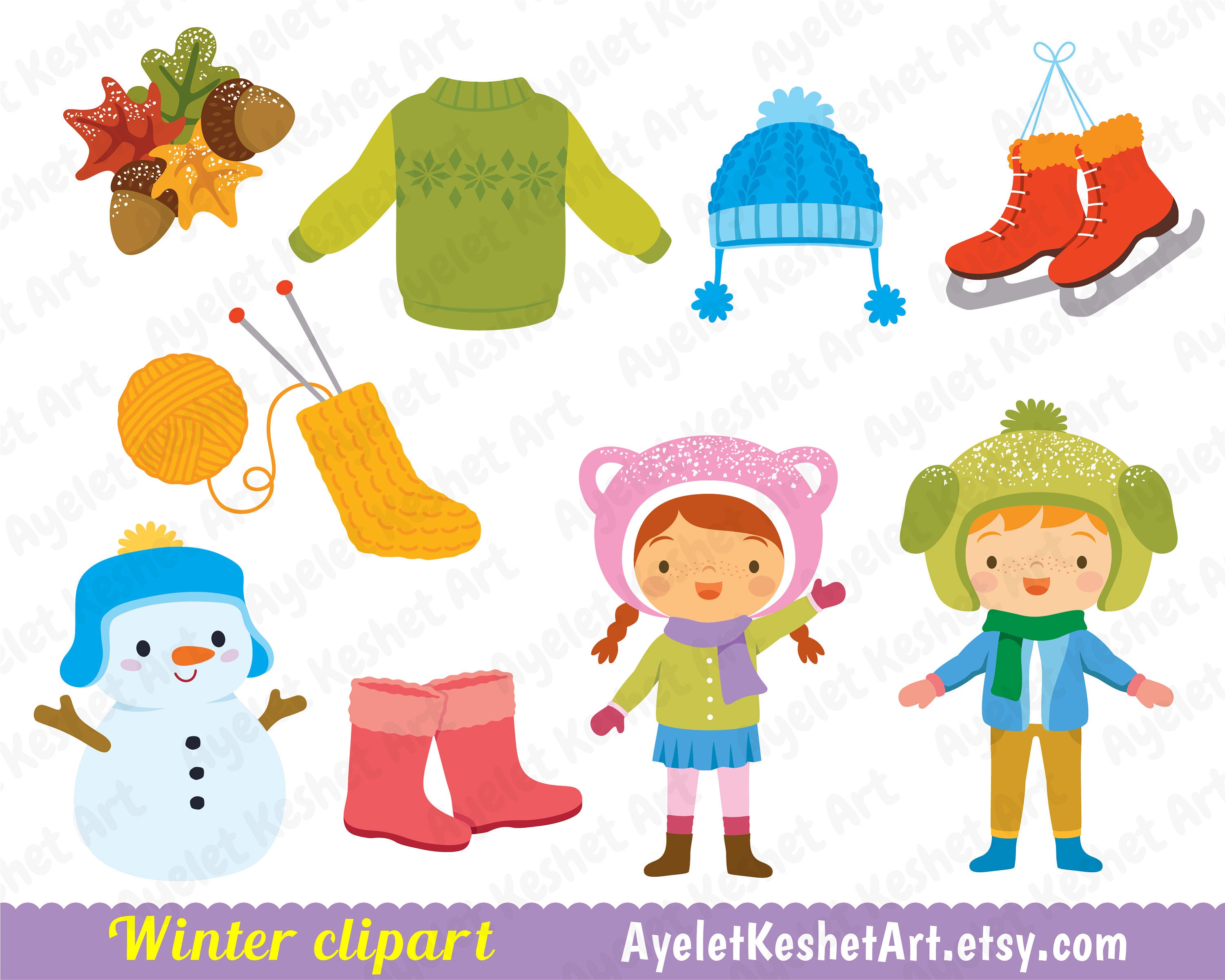 Winter Clipart Set - Cute Kids, Woodland Animals, Snow and Everything for a  Fun, Cozy Winter. SVG, PNG, EPS. for Personal \u0026 Commercial Use. - Etsy, image size:3000x2400